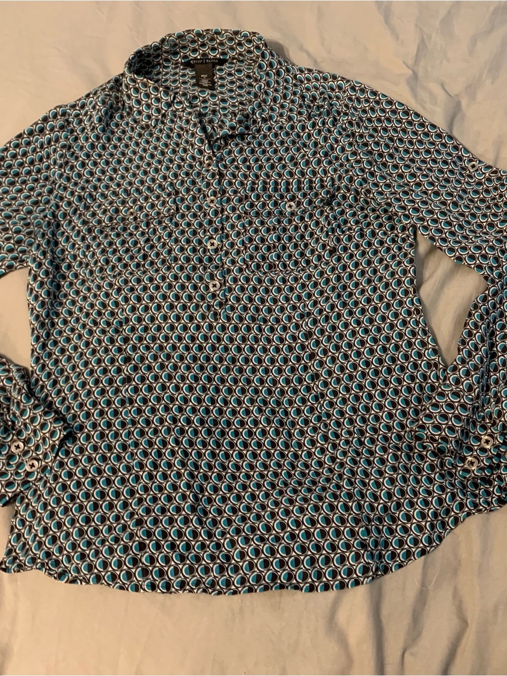 White House Black Market Blue and Black Geometric Button-Down Shirt